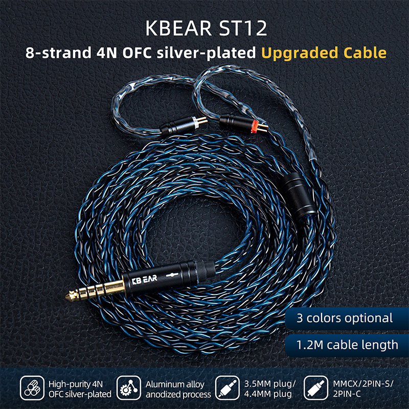 Balanced Headphone Cable 4.4Mm Mmcx - KBEAR ST12 8-adriges versilbertes verbessertes Kopfhörerkabel